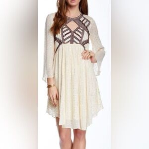 Free People Cream Embroidered Mini Dress